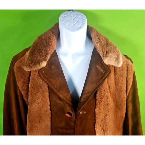 RARE Robert Lewis Vintage 70s Grizzly Shearling Jacket Suede Leather Men’s Size - Picture 3 of 15